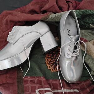 Elegant Silver Men's Block Heel Shoes